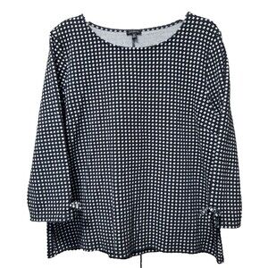 Talbots Black & White Geo Print Bow-Accent Knit Top Size XL